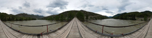 3D панорамы Горного Алтая. Подвесной мост через Катунь, дорога на Инегень