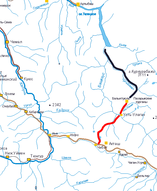 Схема дороги Чибит – Усть-Улаган – Балыктуюль - Балыкча 